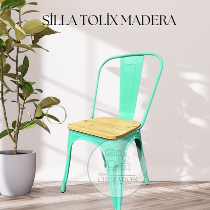 Silla Tolix asiento de madera