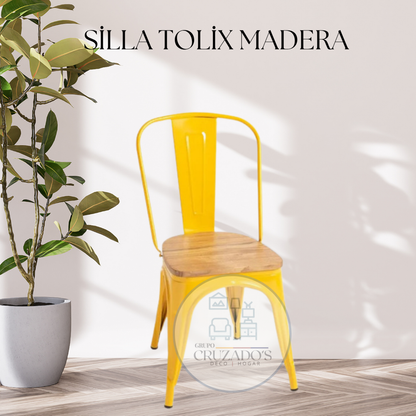 Silla Tolix asiento de madera