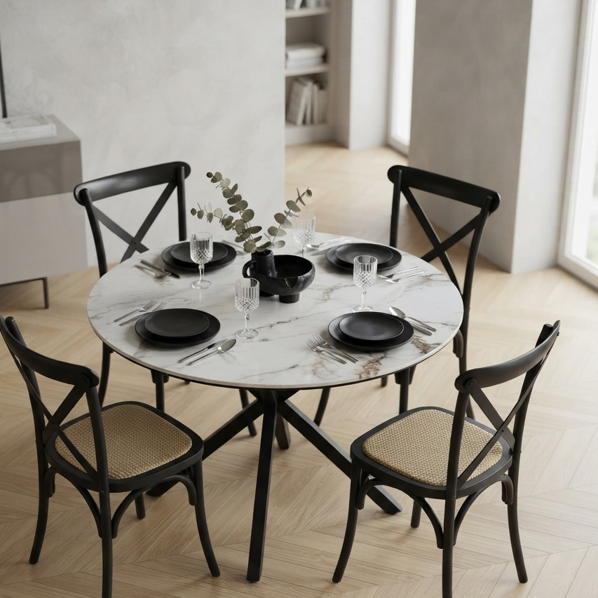 COMEDOR MARMOL 100CM + 4 SITIAL CROSSBACK