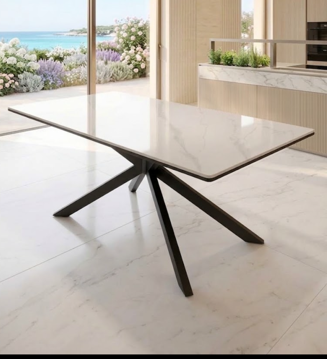 MESA MADRID STONE 160x90cm BASE NEGRA