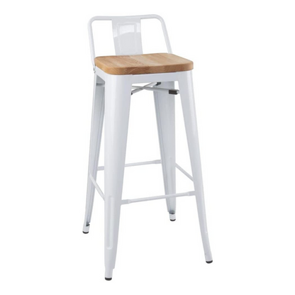 TABURETE TOLIX BLANCO CON ASIENTO DE MADERA