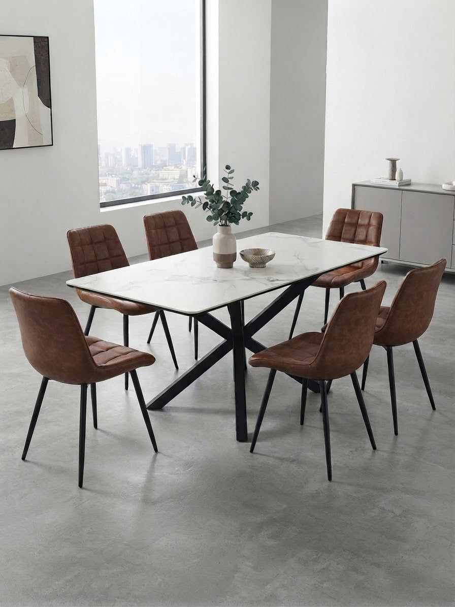 COMEDOR CUARZO 180x100cm SILLAS ECOCUERO ANTIQUE
