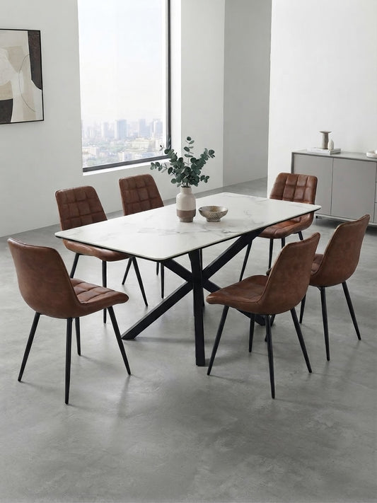 COMEDOR CUARZO 180x100cm SILLAS ECOCUERO ANTIQUE