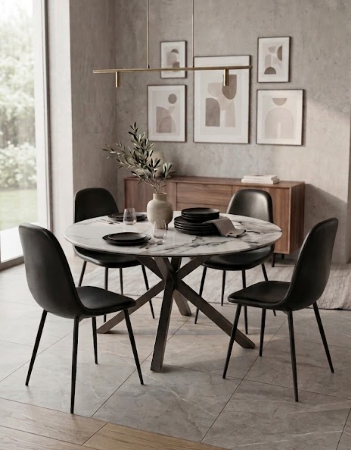 COMEDOR CUARZO 100cm + 4 SILLAS ECOCUERO