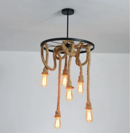LAMPARA SOGA RUEDA 6 LUCES