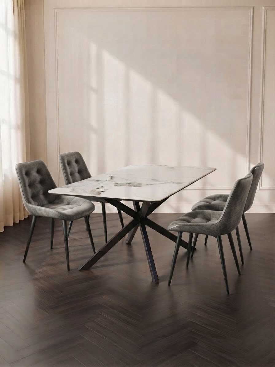 COMEDOR CUARZO 180x100cm SILLAS ECOCUERO ANTIQUE