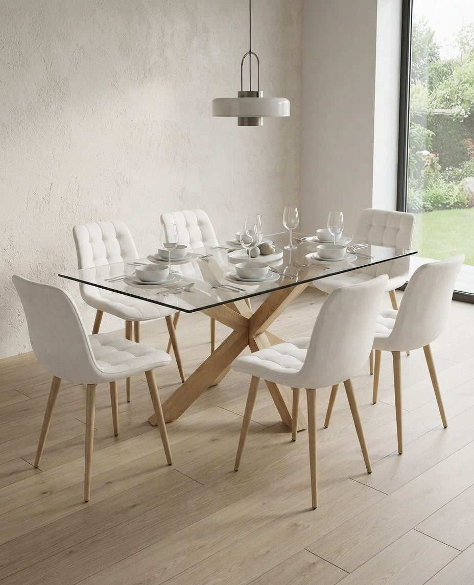 COMEDOR 140X80CM + SILLAS CAPITONE FELPA