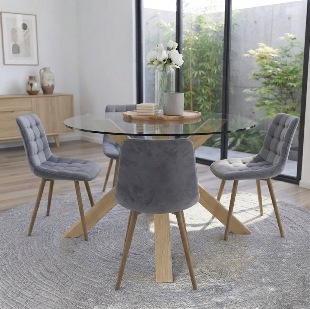 COMEDOR CIRCULAR  120 cm+ SILLAS CAPITONE FELPA