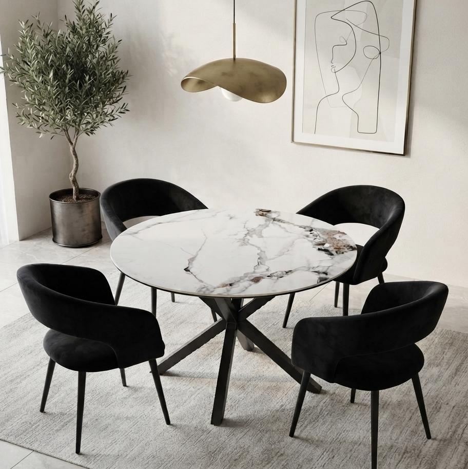 COMEDOR MARMOL 100CM + 4 SITIAL SIENA