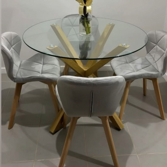 Comedor circular 100cm + 4 Silla sillas fiori felpa