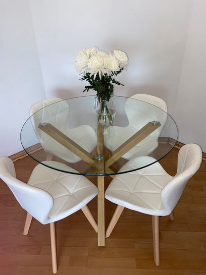 COMEDOR MESA CIRCULAR  120 cm+ SILLAS FIORI Ecocuero