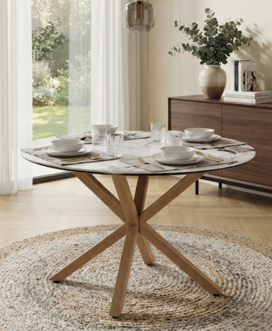MESA MARMOL 120CM patas color madera
