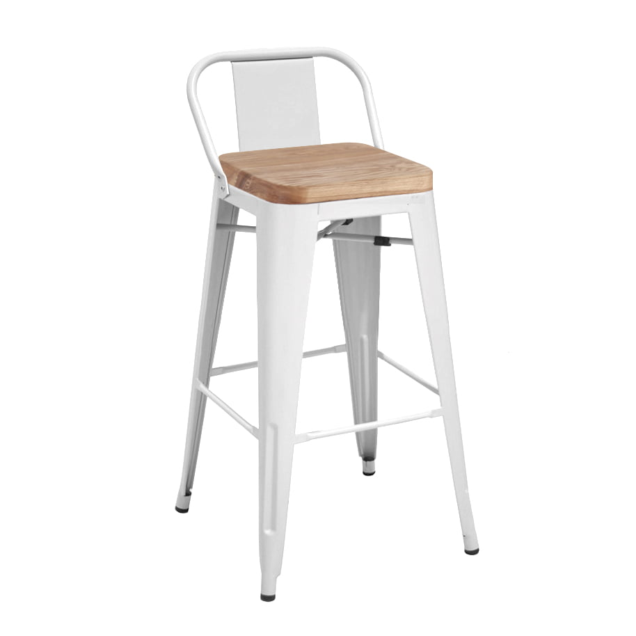 TABURETE TOLIX BLANCO CON ASIENTO DE MADERA