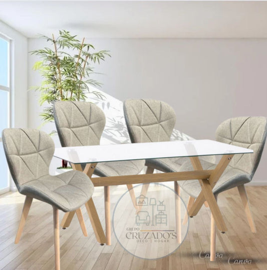 JUEGO COMEDOR 140X90 + SILLAS FIORI LINO