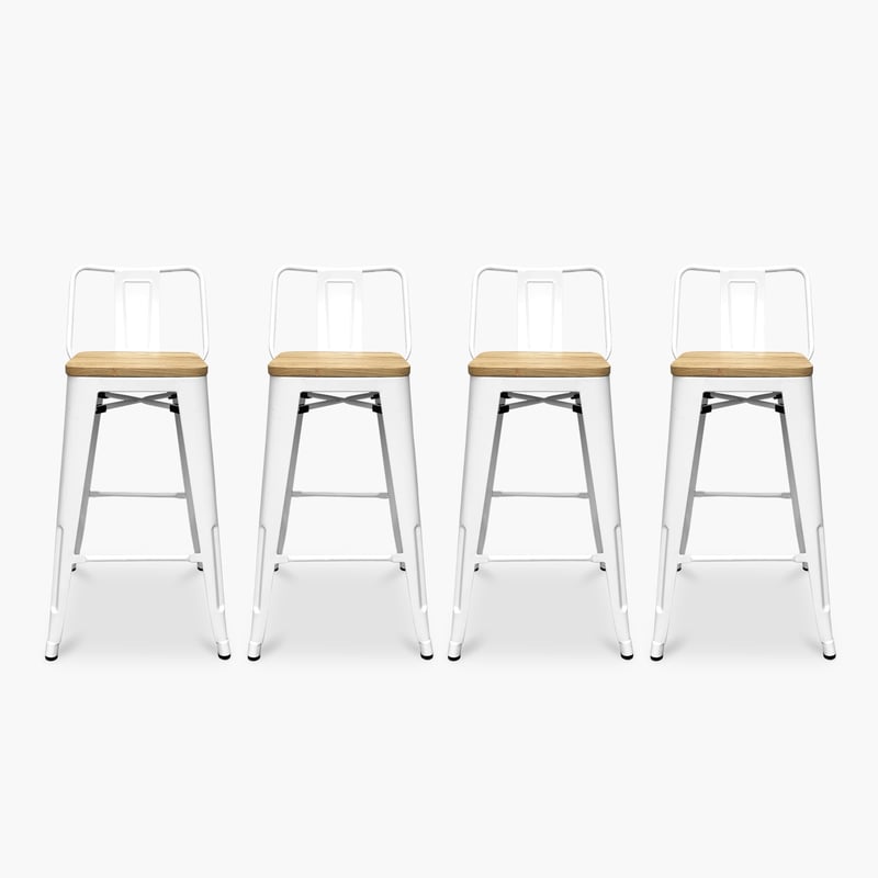 PACK 4 TABURETE TOLIX 64 CM BLANCO CON ASIENTO DE MADERA